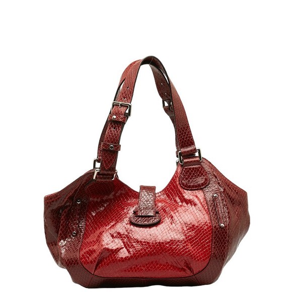 Celine Python Embossed Handbag Red Enamel Leather - Picture 3 of 9